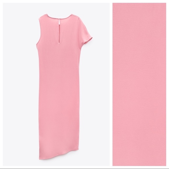 NWT. Zara Pink Asymmetric Draped Midi Dress. Size L. - Picture 11 of 14